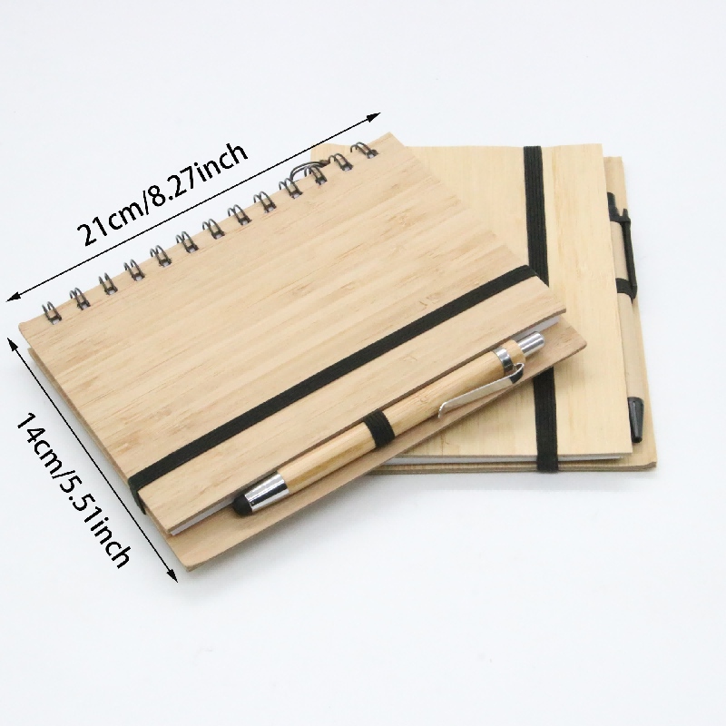 Bộ sổ tay xoắn ốc bìa gỗ tre