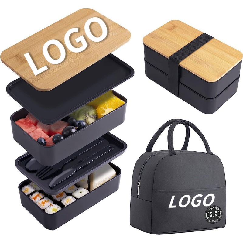 Bộ hộp cơm trưa Bento nắp tre hai lớp