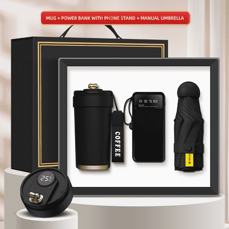 Logo tùy chỉnh Hộp quà tặng 3 trong 1 Mug Power Bank Ô dù nhỏ