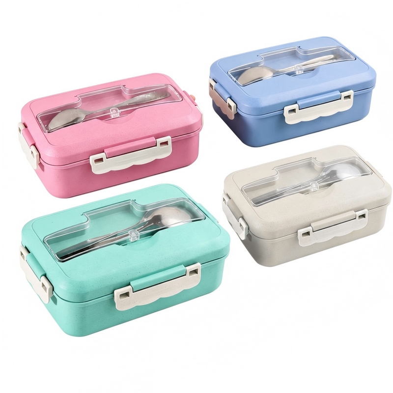 Hộp Bento rơm lúa mì với dao kéo bằng thép không gỉ